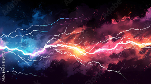 Blue and yellow lightning nature dramatic energy intense on a dark background 