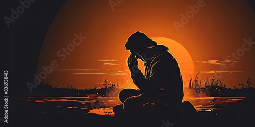 Contemplative Prayer by Silhouetted Figure