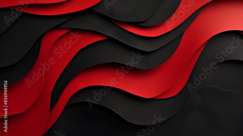 Layered Red and Black Paper Silhouettes with Hazy Abstract Background for Contemporary Scandinavian Inspired Design