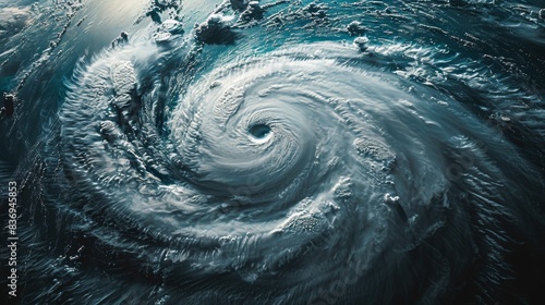 A satellite image showing swirling hurricane clouds over the ocean, illustrating the power and scale of tropical weather systems.