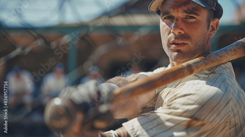 Baseball player swinging a bat with determination and focus