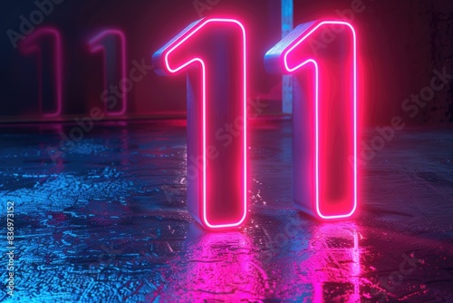 A single digit '1' with the numbers 0-9 replaced by pink and blue lights