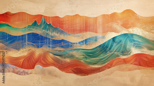 An abstract low saturation gradient color painting of sand dunes and rivers, Generative AI illustratiosn. 