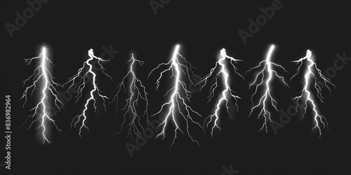 A close-up shot of a group of lightning flashes on a dark, textured background