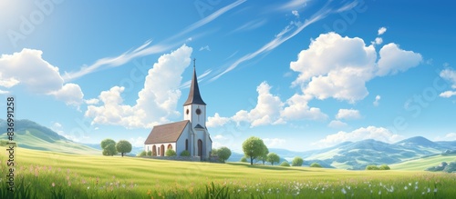 Church of the New Martyrs on a sunny summer day. Creative banner. Copyspace image