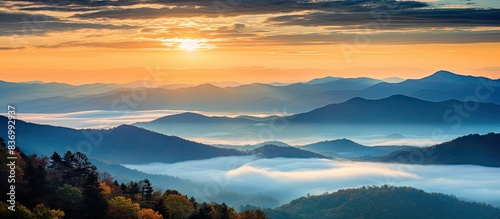 Hiking on the Blue Ridge Parkway. Creative banner. Copyspace image