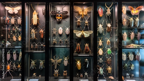 Intricate Display of Rare Insect Collection in Glass Cases for Entomology and Hobbyists