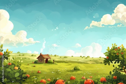 Illustration background featuring a grassland with appropriate blank space in the center
