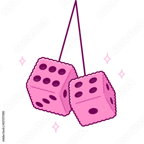 Pink fuzzy dice cartoon drawing