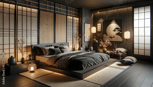 Traditional Japanese-Inspired Bedroom with Modern Elegance