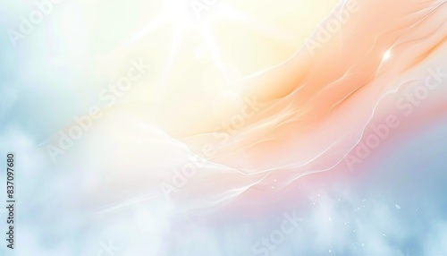 Abstract background with light waves and color transitions, floral motif, sunny blue color