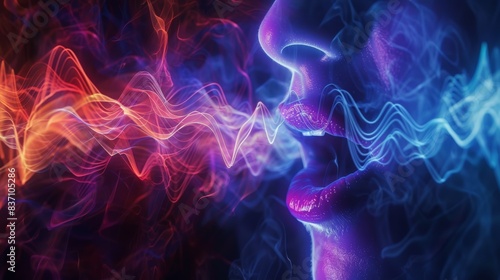 A close-up of sound waves emanating from a pained mouth, visualizing the invisible intensity