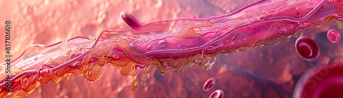 A graphic showing the progression of atherosclerosis in arteries, educational theme, top view, detailed and explanatory, futuristic tone, colored pastel