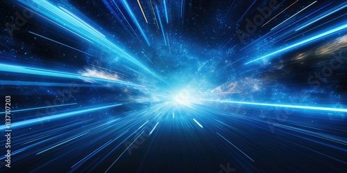 Light speed, hyperspace, space warp in blue background