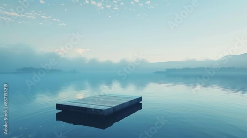 blue pontoon floating on calm water serene lake or river scene ai generated illustration