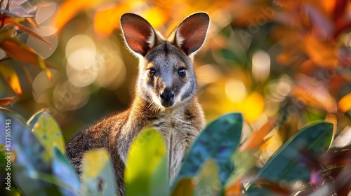 inquisitive wallaby exploring lush colorful flora wildlife nature photography