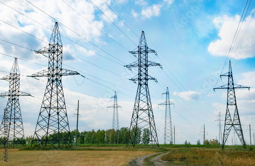 A shot of high voltage electric transmission tower, also known as electricity pylon.