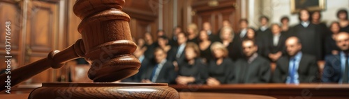 The decisive moment as a judges gavel strikes, captured in a courtroom filled with anticipation, highlighting the judiciarys role