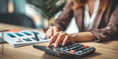  Close-up of woman working on calculator