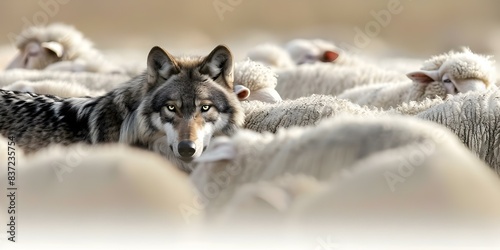 The Deceptive Wolf Among Sheep. Concept Animal Behavior, Predatory Tactics, Survival Strategies, Camouflage Techniques
