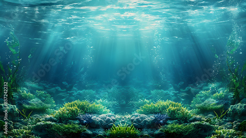 A beautiful sea background with algae on the bottom, perfect for relaxation and nature lovers.