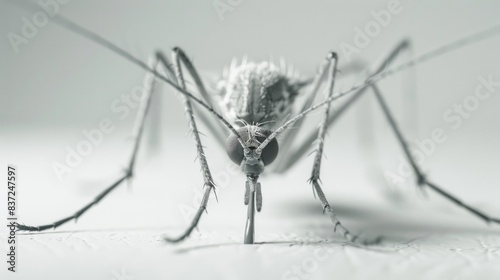 A close-up image of a mosquito on a white surface, useful for medical or scientific illustrations