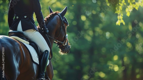 A person sitting on the back of a brown horse, enjoying the ride