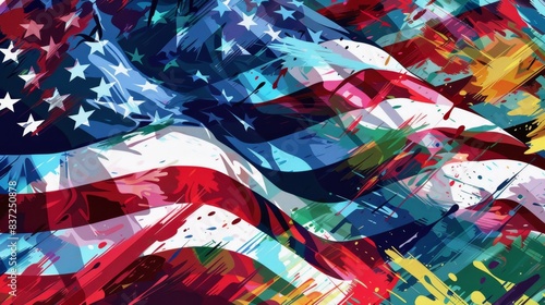 45. Tech-style veterans tribute illustration, American flags