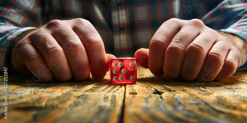 A man's hands tremble uncontrollably as they roll a dice, addictively seeking the next high