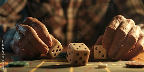 A man's hands tremble uncontrollably as they roll a dice, addictively seeking the next high