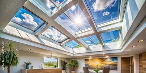 Bright midday light streaming through dual skylights in a modern home