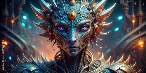 Futuristic cyber dragon queen with glowing eyes and intricate metallic scales , AI, generated, cyber, dragon, queen, futuristic, glowing eyes, metallic, scales, digital, fantasy, powerful
