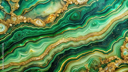 Abstract green agate jasper marble slab with gold glitter veins, artistic marbling , stone, texture, malachite green, agate, jasper, marble, gold, glitter, wavy lines, fashion, print