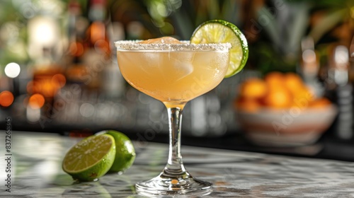 Refreshing Lime Margarita With Salt Rim on Bar Counter