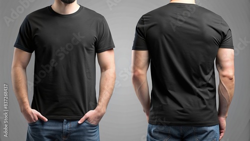 Men's black t-shirt mockup template front and back isolated on a background, t-shirt mockup, black t-shirt, template, front, back, isolated,men's clothing, apparel, fashion, design, blank