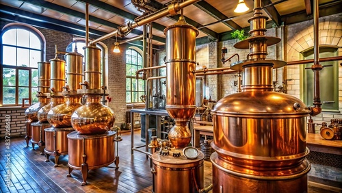 Alchemy apparatus used for producing liquor in distillery , distillation, alcohol, fermentation, equipment, craft, distillery, copper, still, liquor, spirits, beverage, industry, process