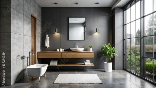 Stylish monochrome minimalist WC with petite sink , bathroom, modern, design, tiles, clean, sink, black and white, sleek, elegant, interior, decor, luxury, room, washroom, compact, small