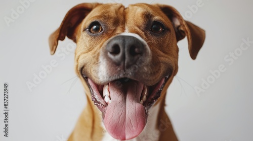 Detailed image of a dog panting with its tongue out, high resolution, isolated on white background, pet behavior and anatomy