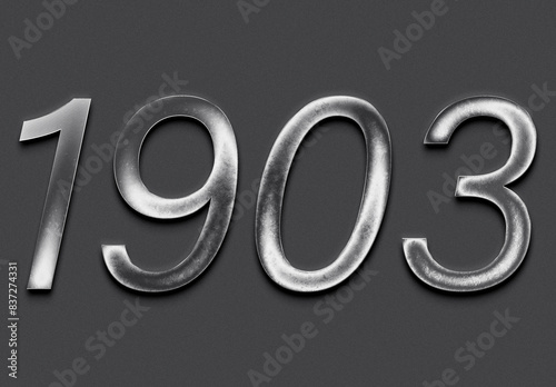 Chrome metal 3D number design of 1903 on grey background.