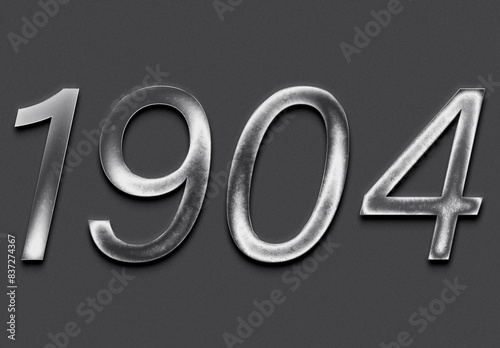 Chrome metal 3D number design of 1904 on grey background.