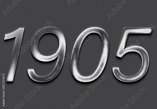 Chrome metal 3D number design of 1905 on grey background.