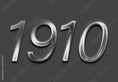 Chrome metal 3D number design of 1910 on grey background.