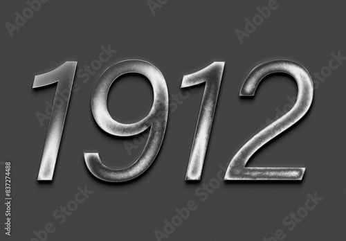 Chrome metal 3D number design of 1912 on grey background.