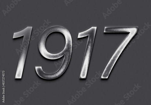 Chrome metal 3D number design of 1917 on grey background.