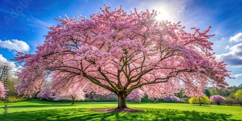 Beautiful blossom tree in full bloom , spring, pink flowers, nature, garden, tree, petals, blooming, branches, peaceful, tranquil, outdoors, fresh, seasonal, vibrant, botanical, flora