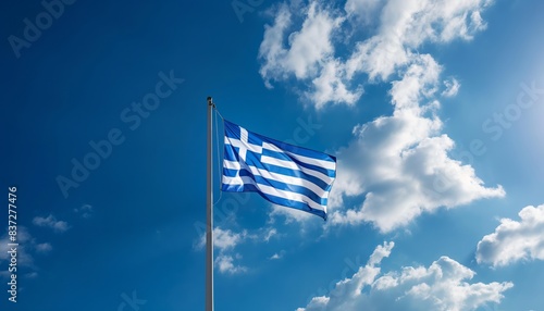 Flag of waving in the wind. Blue sky background.