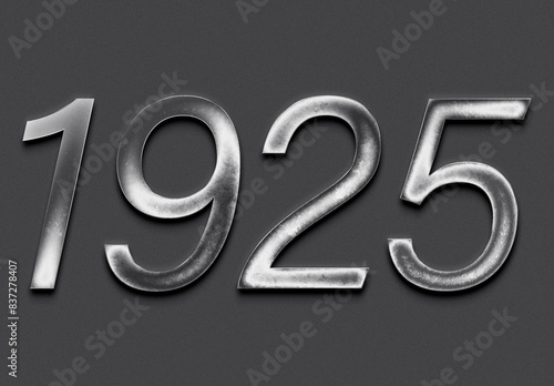Chrome metal 3D number design of 1925 on grey background.