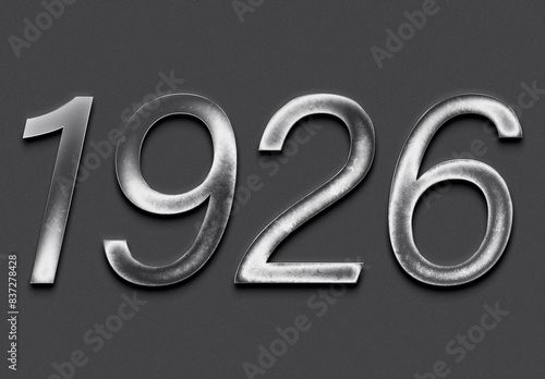 Chrome metal 3D number design of 1926 on grey background.