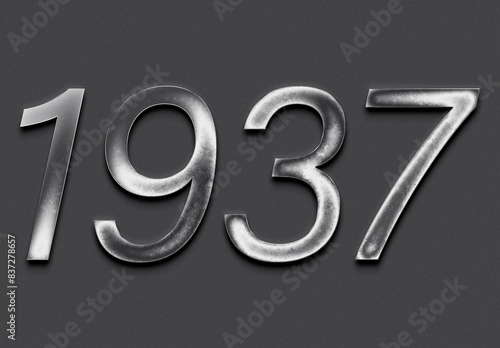 Chrome metal 3D number design of 1937 on grey background.