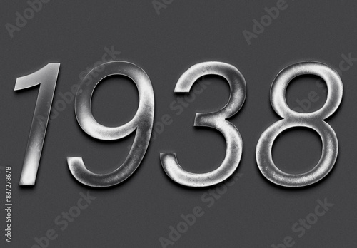 Chrome metal 3D number design of 1938 on grey background.
